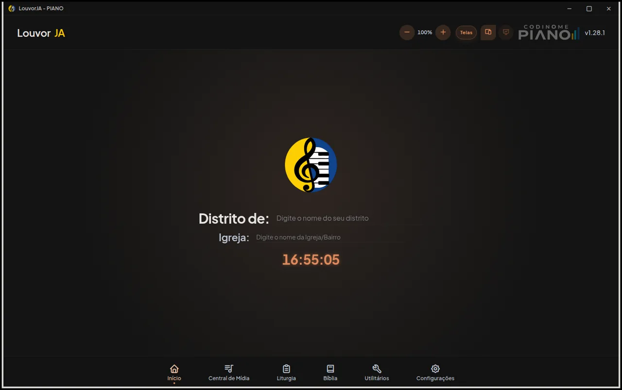 App desktop PIANO LouvorJA — tela inicial